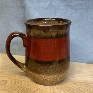 Vintage Northcraft Stoneware Pottery korea Brown And  Red  Striped Coffee Mug